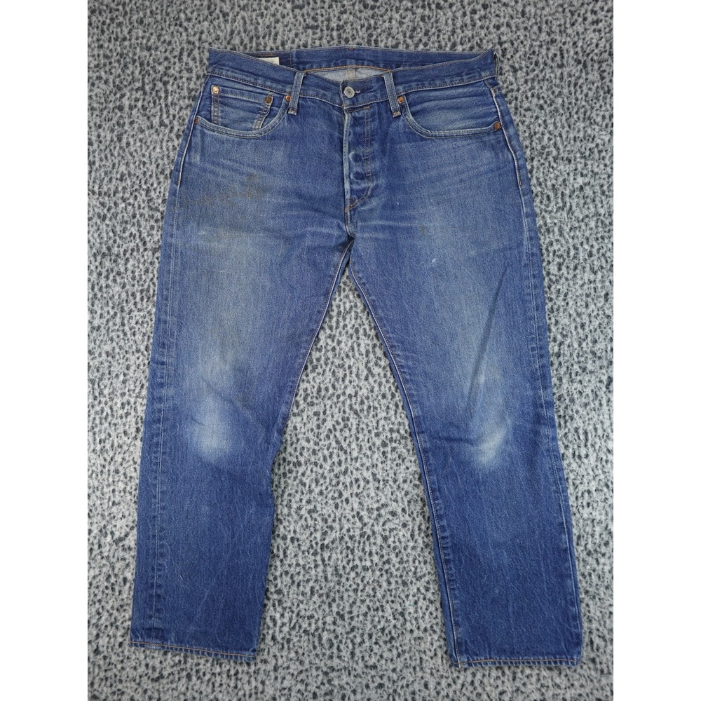 Levis 501 ST Straight Leg Jeans Mens 34x30 Blue Faded Button Fly Denim